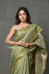Tyohaar ~ Exclusive! Pure Cotton Handloom Saree By Khadigram Certified Weavers - Sage Green - verymuchindian.com