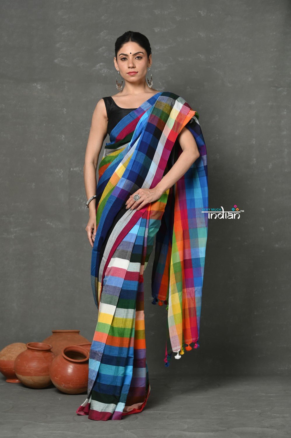 Tyohaar ~ Exclusive! Pure Cotton Handloom Saree - Dream Rainbow Saree - verymuchindian.com
