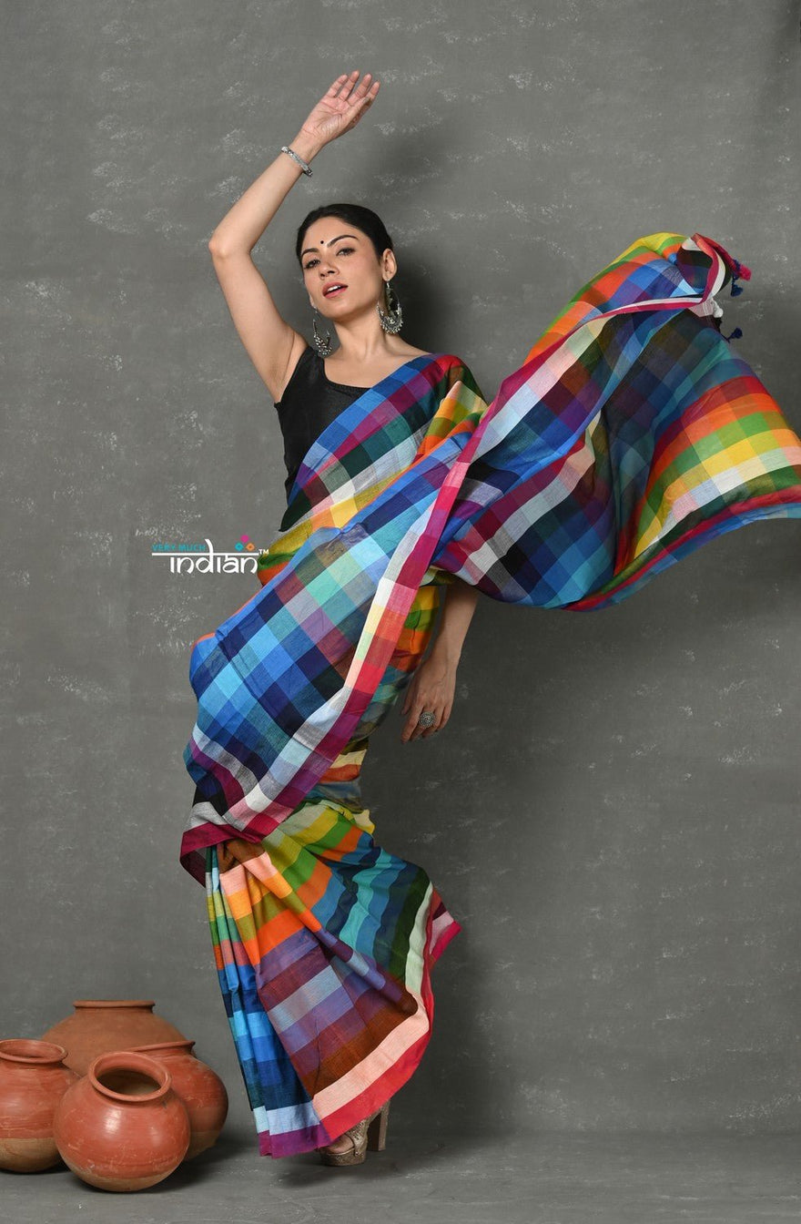 Tyohaar ~ Exclusive! Pure Cotton Handloom Saree - Dream Rainbow Saree - verymuchindian.com