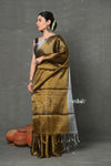Tyohaar ~ Fusion Cotton Tissue Shimmer Saree - Silver and Gold - verymuchindian.com
