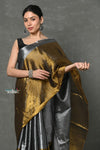 Tyohaar ~ Fusion Cotton Tissue Shimmer Saree - Silver and Gold - verymuchindian.com
