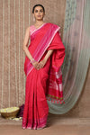 Tyohaar Handloom Cotton Viscose Ilkal Saree with Pure Resham Pallu - Bright Red with Pink Border - verymuchindian.com