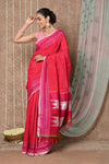 Tyohaar Handloom Cotton Viscose Ilkal Saree with Pure Resham Pallu - Bright Red with Pink Border - verymuchindian.com