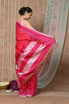 Tyohaar Handloom Cotton Viscose Ilkal Saree with Pure Resham Pallu - Bright Red with Pink Border - verymuchindian.com