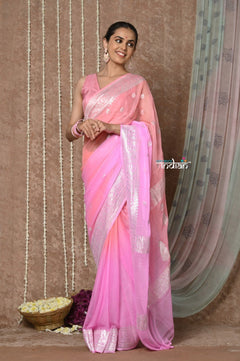 Tyohaar ~ Handloom Khaddi Georgette Saree With Sleek Border ~ Blush Pink (Silk Mark) - verymuchindian.com
