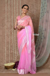 Tyohaar ~ Handloom Khaddi Georgette Saree With Sleek Border ~ Blush Pink (Silk Mark) - verymuchindian.com