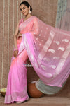 Tyohaar ~ Handloom Khaddi Georgette Saree With Sleek Border ~ Blush Pink (Silk Mark) - verymuchindian.com