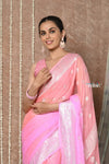 Tyohaar ~ Handloom Khaddi Georgette Saree With Sleek Border ~ Blush Pink (Silk Mark) - verymuchindian.com