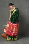 Tyohaar ~ Handloom Pure Chanderi Cotton Silk Saree With Golden Border - Green - verymuchindian.com