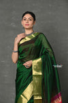 Tyohaar ~ Handloom Pure Chanderi Cotton Silk Saree With Golden Border - Green - verymuchindian.com