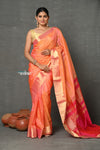 Tyohaar ~ Handloom Pure Chanderi Cotton Silk Saree With Golden Border - Peach - verymuchindian.com