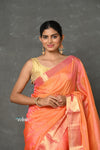 Tyohaar ~ Handloom Pure Chanderi Cotton Silk Saree With Golden Border - Peach - verymuchindian.com