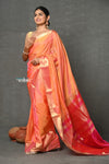 Tyohaar ~ Handloom Pure Chanderi Cotton Silk Saree With Golden Border - Peach - verymuchindian.com
