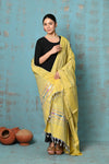 Tyohaar ~ Handloom Pure Cotton Paithani Dupatta With Beautiful Handweave and Tassels ~ Lime Yellow - verymuchindian.com