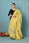 Tyohaar ~ Handloom Pure Cotton Paithani Dupatta With Beautiful Handweave and Tassels ~ Lime Yellow - verymuchindian.com