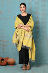 Tyohaar ~ Handloom Pure Cotton Paithani Dupatta With Beautiful Handweave and Tassels ~ Lime Yellow - verymuchindian.com