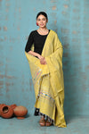 Tyohaar ~ Handloom Pure Cotton Paithani Dupatta With Beautiful Handweave and Tassels ~ Lime Yellow - verymuchindian.com