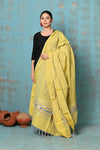 Tyohaar ~ Handloom Pure Cotton Paithani Dupatta With Beautiful Handweave and Tassels ~ Lime Yellow - verymuchindian.com