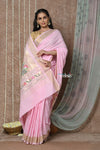 Tyohaar ~Handloom Pure Cotton Paithani Saree with Traditional Asawali Pallu ~ Blush Pink - verymuchindian.com
