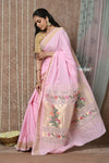 Tyohaar ~Handloom Pure Cotton Paithani Saree with Traditional Asawali Pallu ~ Blush Pink - verymuchindian.com