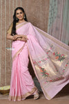 Tyohaar ~Handloom Pure Cotton Paithani Saree with Traditional Asawali Pallu ~ Blush Pink - verymuchindian.com