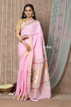 Tyohaar ~Handloom Pure Cotton Paithani Saree with Traditional Asawali Pallu ~ Blush Pink - verymuchindian.com