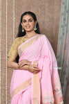 Tyohaar ~Handloom Pure Cotton Paithani Saree with Traditional Asawali Pallu ~ Blush Pink - verymuchindian.com