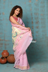 Tyohaar ~ Handloom Pure Cotton Paithani With Asawali Pallu ~ Feather Pink - verymuchindian.com