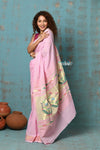 Tyohaar ~ Handloom Pure Cotton Paithani With Asawali Pallu ~ Feather Pink - verymuchindian.com