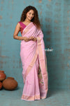 Tyohaar ~ Handloom Pure Cotton Paithani With Asawali Pallu ~ Feather Pink - verymuchindian.com