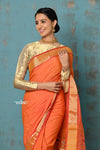 Tyohaar ~ Handloom Pure Cotton Paithani With Asawali Pallu ~ Serene Orange - verymuchindian.com