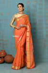Tyohaar ~ Handloom Pure Cotton Paithani With Asawali Pallu ~ Serene Orange - verymuchindian.com