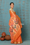Tyohaar ~ Handloom Pure Cotton Paithani With Asawali Pallu ~ Serene Orange - verymuchindian.com