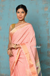 Tyohaar ~ Handloom Pure Cotton Paithani With Instrumental Pallu ~ Peach - verymuchindian.com