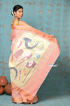 Tyohaar ~ Handloom Pure Cotton Paithani With Instrumental Pallu ~ Peach - verymuchindian.com
