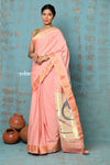 Tyohaar ~ Handloom Pure Cotton Paithani With Instrumental Pallu ~ Peach - verymuchindian.com
