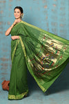 Tyohaar ~ Handloom Pure Cotton Paithani With Lotus Pallu ~ Leaf Green - verymuchindian.com