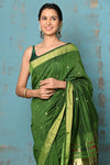 Tyohaar ~ Handloom Pure Cotton Paithani With Lotus Pallu ~ Leaf Green - verymuchindian.com
