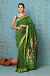 Tyohaar ~ Handloom Pure Cotton Paithani With Lotus Pallu ~ Leaf Green - verymuchindian.com