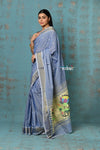 Tyohaar ~ Handloom Pure Cotton Paithani With Lotus Pallu~ Powder Blue - verymuchindian.com