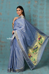 Tyohaar ~ Handloom Pure Cotton Paithani With Lotus Pallu~ Powder Blue - verymuchindian.com