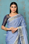 Tyohaar ~ Handloom Pure Cotton Paithani With Lotus Pallu~ Powder Blue - verymuchindian.com