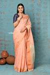 Tyohaar ~ Handloom Pure Cotton Paithani With Parrot Pallu~ Peach - verymuchindian.com