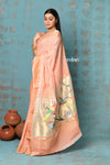 Tyohaar ~ Handloom Pure Cotton Paithani With Parrot Pallu~ Peach - verymuchindian.com
