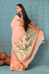 Tyohaar ~ Handloom Pure Cotton Paithani With Parrot Pallu~ Peach - verymuchindian.com