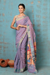 Tyohaar ~ Handloom Pure Cotton Paithani With Parrot Peacock Pallu~ Dual Tone Sky Blue & Purple - verymuchindian.com