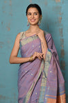 Tyohaar ~ Handloom Pure Cotton Paithani With Parrot Peacock Pallu~ Dual Tone Sky Blue & Purple - verymuchindian.com