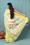 Tyohaar ~ Handloom Pure Cotton Paithani With Parrot Peacock Pallu~ Lime Green - verymuchindian.com