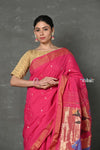 Tyohaar ~ Handloom Pure Cotton Paithani With Peacock Pallu~ Fresh Pink - verymuchindian.com