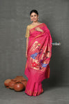 Tyohaar ~ Handloom Pure Cotton Paithani With Peacock Pallu~ Fresh Pink - verymuchindian.com